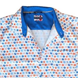 Oxford of London 2XL White Blue Orange Patterned Short Sleeve Button Up Shirt